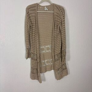 Sundance Tan Open Knit Open Cardigan Sweater Size Small